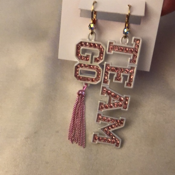 Betsey Johnson Go Team Mismatch Drop Earrings Pink Crystal & Tassel NWT - Picture 13 of 13
